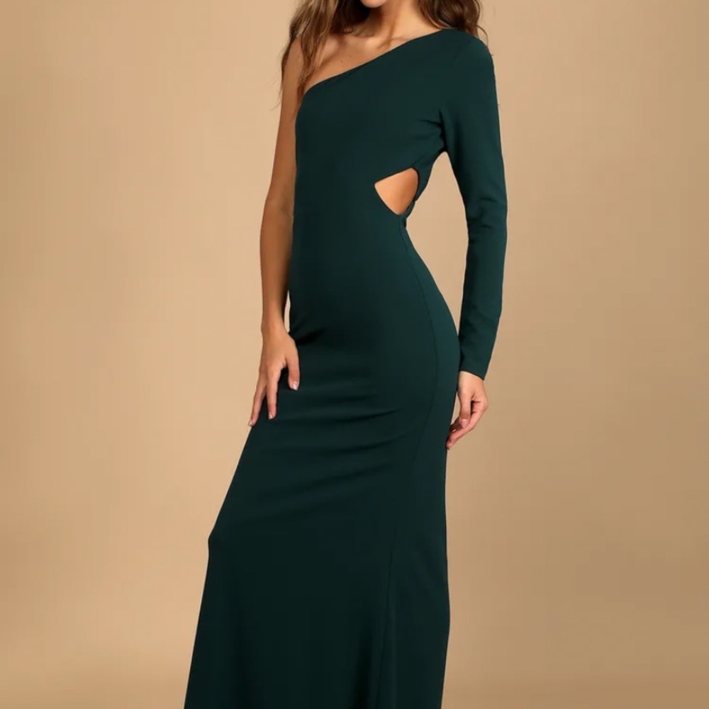 Wonderous romance dark green one shoulder mermaid maxi dress